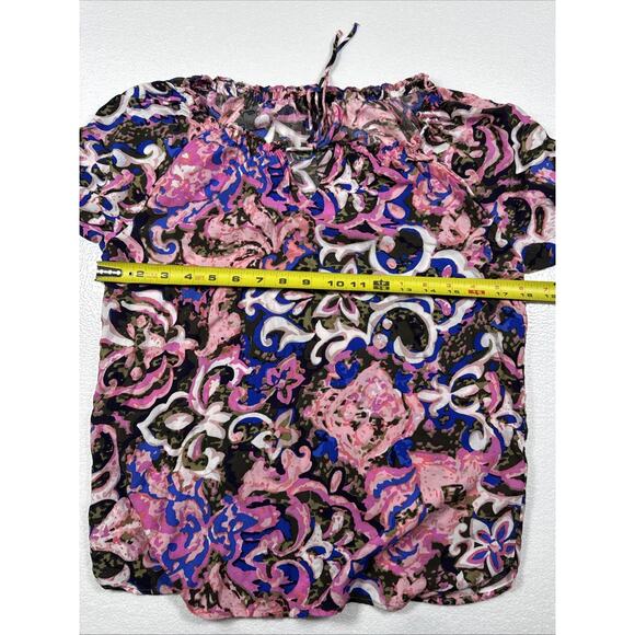 Talbots Petites Top Womens Petite Pink Floral Peasant Boho Long Sleeve Blouse - Picture 5 of 8